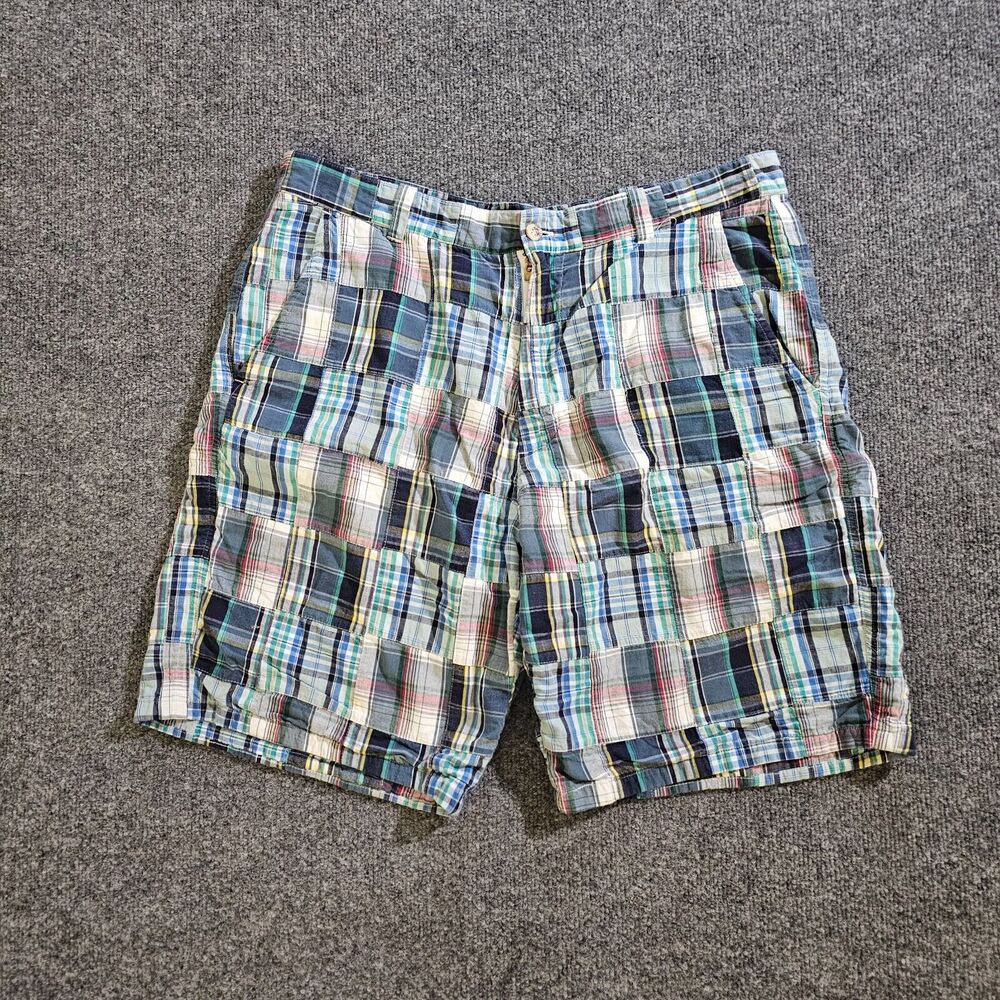 Cape Madras Shorts Mens 36 Blue Madras Plaid Patchwork Classic Casual Nautical